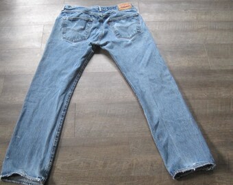 Levi s 501 Button Fly Distressed Denim Jeans Vintage Levi 35 X