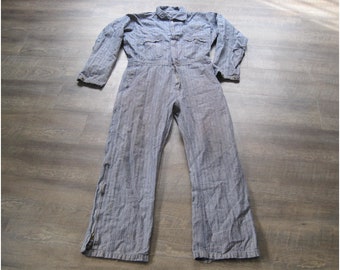 Vintage Key Denim Mechanic Coverall / Herringbone Twill Key Workwear Overalls Jumpsuit Small
