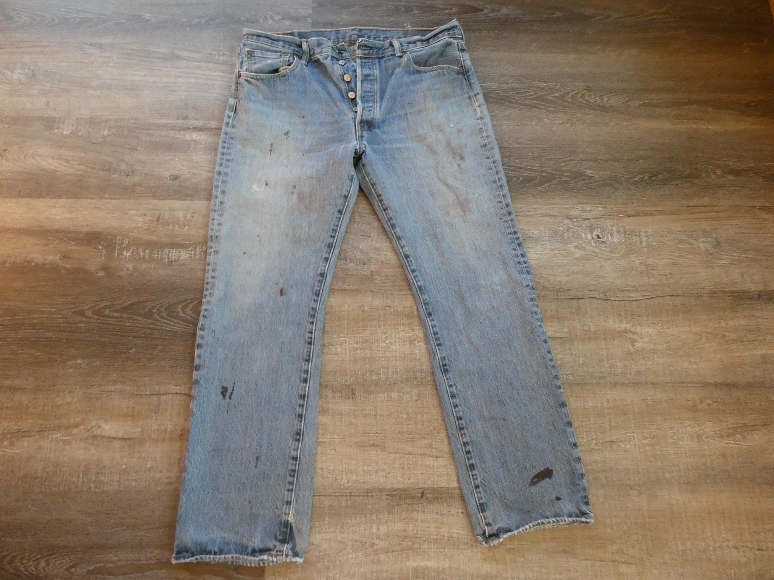 Vintage Levi's 501 Jeans Natural Distressed Denim Button Fly