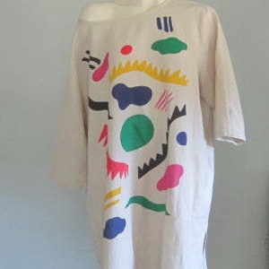 Gudrun Sjoden Tunic Dress / Y2K Cotton Linen Abstract Print Tunic Top Dress One Size Loose Flowy Summer Beach Cover image 2