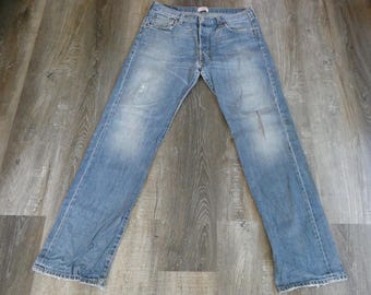 Vintage Levi's Button Fly 501 Jeans 36 x 34 Naturall Distressed Denim Faded Frayed Worn