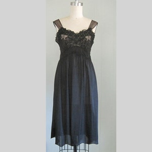Vintage Black Nylon Nightgown / Kayser Semi-sheer See-through Nylon Negligee Nightie 1950s 1960s Pinup Boudoir Lingerie Slip
