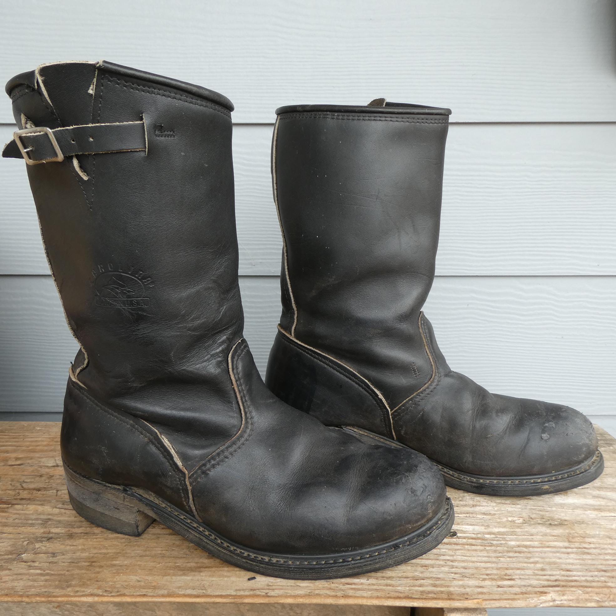 Vintage New Carolina Leather Hipster Boots Black 8 Vintage CAROLINA MENS ENGINEER Motorcycle Leather Black  main image 4