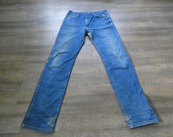 Vintage Wrangler Jeans 35 x 38 Long Tall Naturally Faded Distressed Denim Western Cowboy