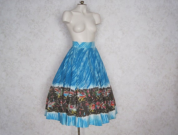 Vintage Mexican Circle Skirt / 1950s Hand Painted… - image 1