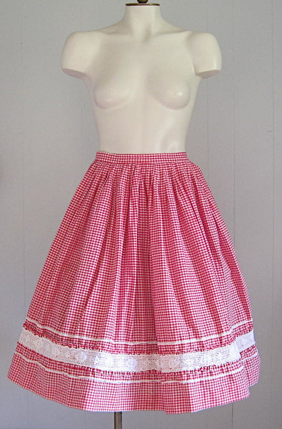 1960s Red & White Gingham Full Skirt / Vintage '5… - image 6