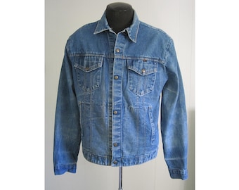 Vintage Key Imperial Denim Jacket / 1970s 80s Vintage Workwear Jean Jacket Size 42 /44 Trucker Jacket Naturally Worn Distressed Denim