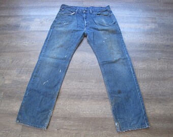 Vintage Levi's 505 Distressed Denim 36 x 34 Jeans With Natural Wear Holes Fraying Paint / High Waist 90s Vintage Levi Jeans / 1990s Levis