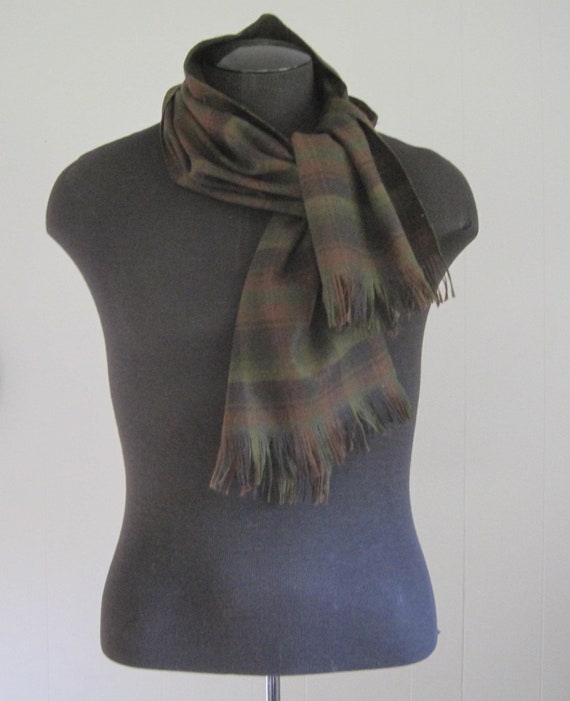 Vintage Pendleton Plaid Wool Scarf / Olive Green … - image 2