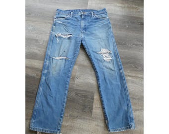 Vintage Distressed Wrangler Jeans: '80s/'90s Straight Leg Denim 36 x 30 Tag (35x29.5)