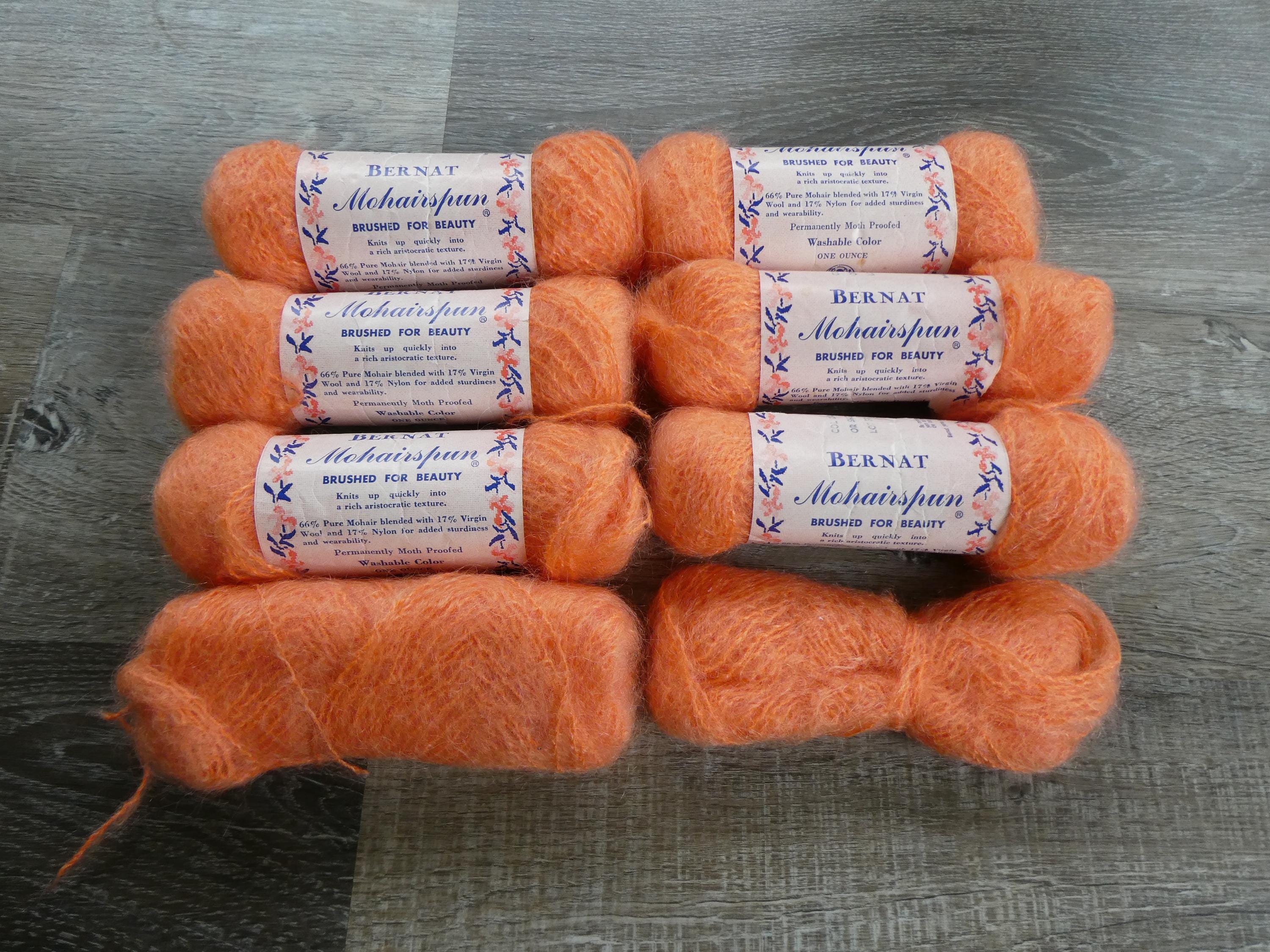Vintage Bernat Mohair Yarn: Orange Sherbet Fuzzy Knit Crochet
