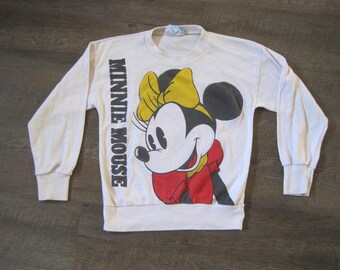 Vintage 80s Minnie Mouse Sweatshirt: Double Sided Print, Kids Medium