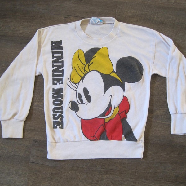 Vintage 1980s Minnie Mouse Sweatshirt Double Sided Print Sunday Comics Kids Medium 80s Disney MIckey Mouse Shirt