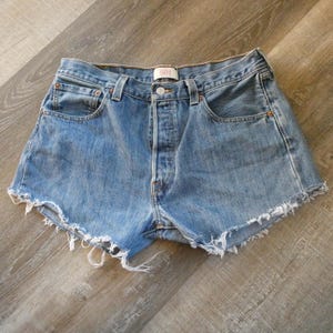 Vintage Levi&#39;s 501 Cut Off Denim Shorts: 90s Button Fly, 34 x 34