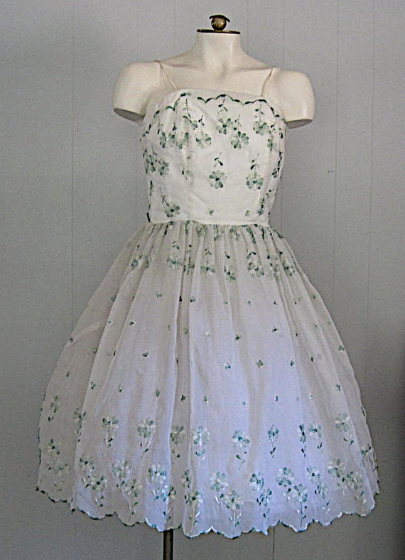 Vintage Fit / Flare Floral Chiffon Party Dress / … - image 8