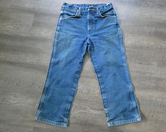 Vintage Wrangler Jeans: Distressed 90s Cowboy Denim (28x22) Cropped Hemmed Short