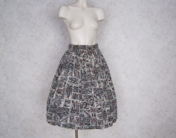 Vintage Cotton Skirt / 1950s Hawaiian Tiki Skirt /