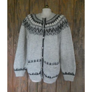 Vintage Handknit Wool Cardigan: Danish Nordic Ski Sweater