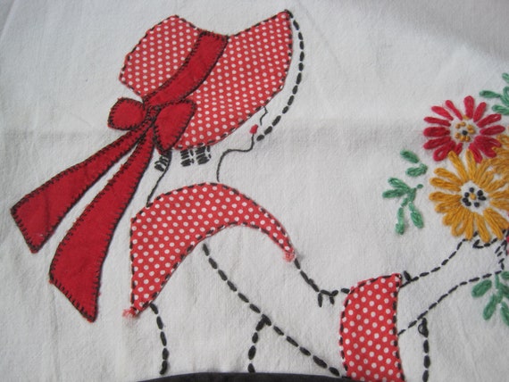 Vintage Hand Embroidered Laundry Bag Sunbonnet La… - image 5