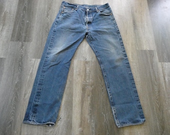 Levi's Vintage 501 Jeans Distressed Denim 38 x 36 Tag (37x34) Button Fly Levis Single Stitch