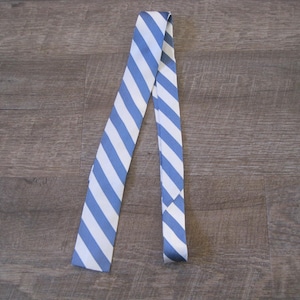 Vintage &#39;50s &#39;60s Skinny Neck Tie / Diagonal Stripe Silver Blue Square End Necktie / Lightweight Flat End Summer Weight Narrow  Tie