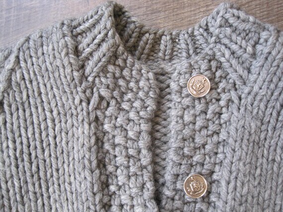 Vintage Hand Knit Wool Cardigan Sweater / Chunky … - image 8