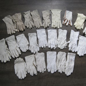 Vintage Glove Lot 24 Pair Short White Ivory Beige 1950s 1960s Gloves Embroidered Beaded