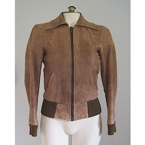 Vintage Brown Leather Bomber Jacket: Women&#39;s XS Distressed Soft Leather