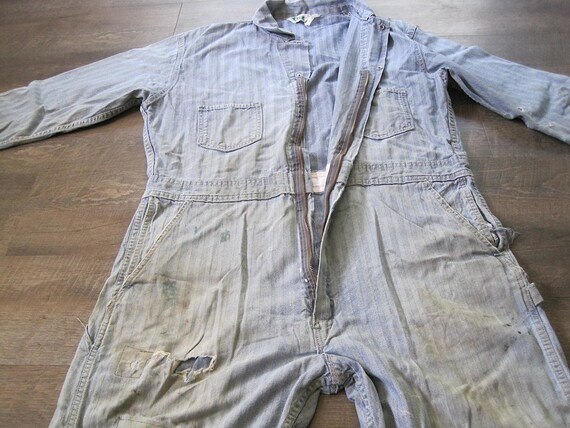 Vintage Key Coverall / 60s 70s Distressed Denim H… - image 3