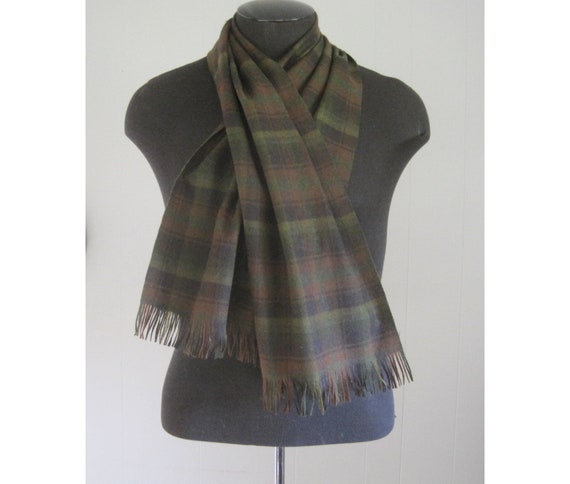 Vintage Pendleton Plaid Wool Scarf / Olive Green … - image 1