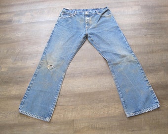 Vintage Levi's Distressed Denim 35 x 30 Jeans / Well Worn Levis 517 With Natural Wear Holes Fray / High Waist 80s 90s Vintage Levi Jeans