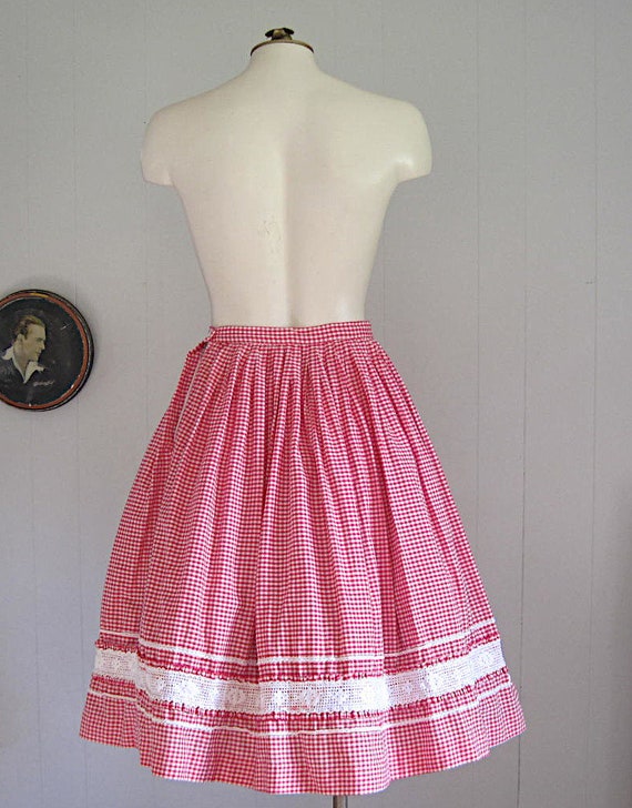 1960s Red & White Gingham Full Skirt / Vintage '5… - image 3