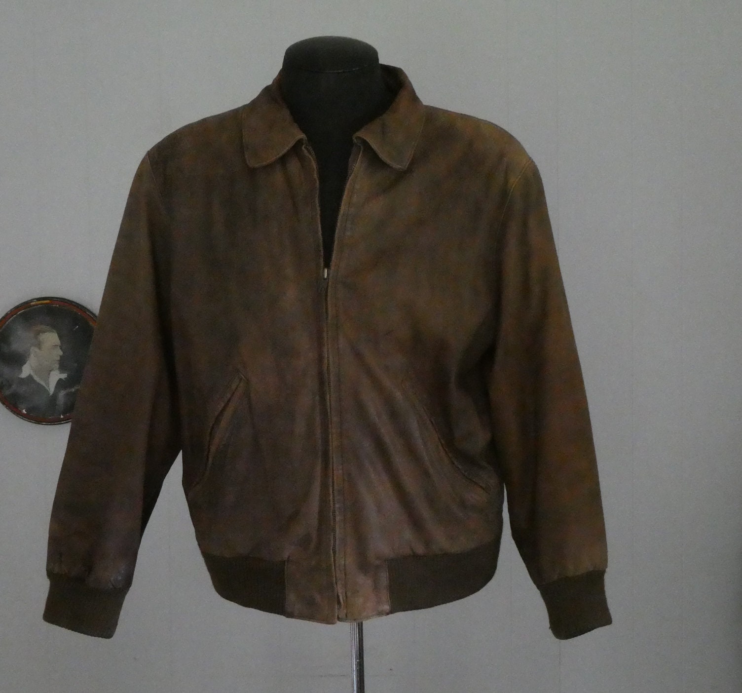 Vintage 80's Leather Flight Jacket A-2 Type Full Zip Vintage