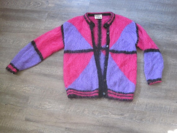 1980s Vintage Oversize Mohair Cardigan Sweater / … - image 5