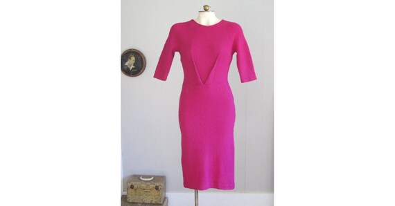 1960s Fuchsia Knit Wiggle Dress: Vintage Hot Pink Sheath - Etsy