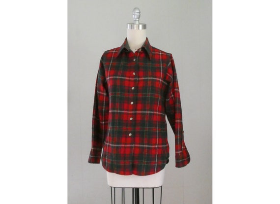 Vintage Woolrich Plaid Wool Shirt: 1970s Red Tart… - image 1