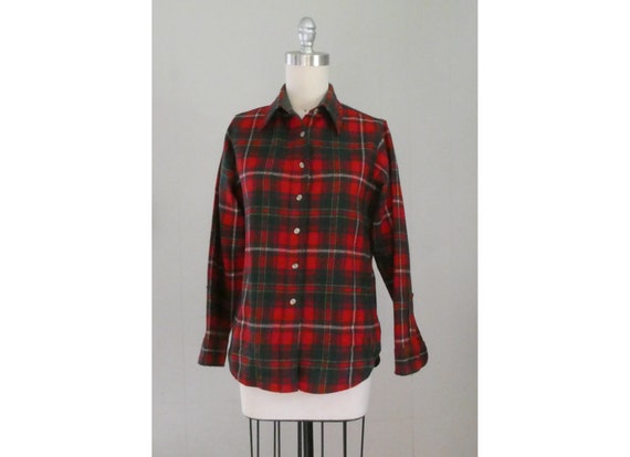 Vintage Woolrich Woman Red and Green Plaid Wool S… - image 1