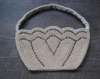 Vintage Beaded Wedding Purse: Ivory Faux Pearl Cocktail Clutch