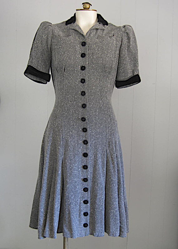 Vintage 1930s Wool Dress / 30s 40s Puff Sleeve Ha… - image 7
