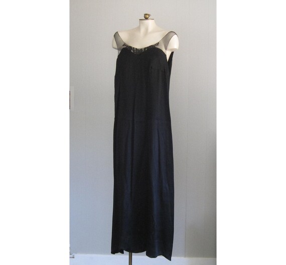 1920s Black Silk Dress / Floor-length '20s Gown Wi