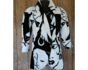 80s 'donny Brook' Faux Fur Art Deco Picasso Black and White 80s 'donny Brook' Faux Fur Art Deco Picasso Black and White