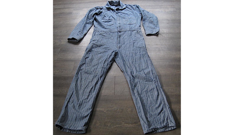 Vintage Coverall / 1970s 80s Key Denim Coverall / Herringbone shops Twill Key Workwear Jumpsuit / Vintage Mechanic Overalls