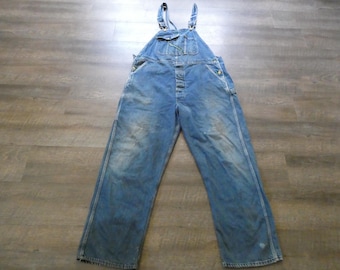 Vintage Denim Bib Overalls: 90s Key Dark Blue Workwear (36x29) - Etsy