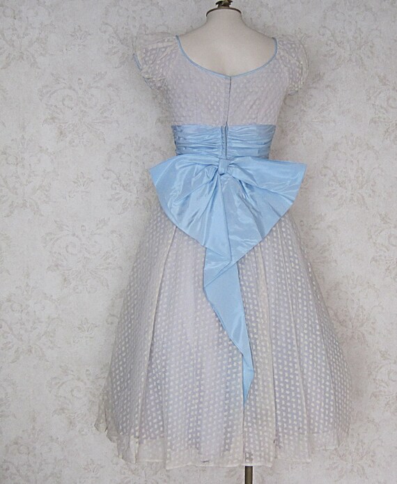 1950s Vintage Party Dress: White Flocked Polka Do… - image 6