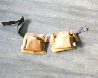 Vintage Tool Belt 9 Pocket Suede Leather Farm Belt Carpenter's Apron Nail Bag Utility Belt