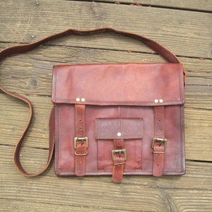 Vintage Leather Briefcase / Brown Leather Book Bag Laptop Bag Shoulder Bag Attache Messenger Bag Satchel