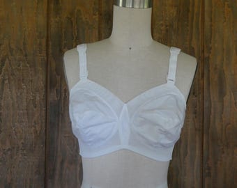 Vintage Sears White Cotton Nylon Bra 1960s Vintage Basic Brassiere 36 C
