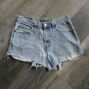 Vintage Levi&#39;s Denim Jean Shorts: Distressed Cut Off Frayed Jorts (32x32 Tag)