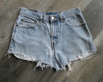 Vintage Levi's Denim Jean Shorts: Distressed Cut Off Frayed Jorts (32x32 Tag)
