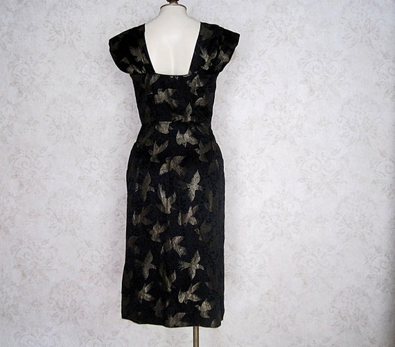 1950s Vintage Cocktail Dress / Black and Gold Bro… - image 6